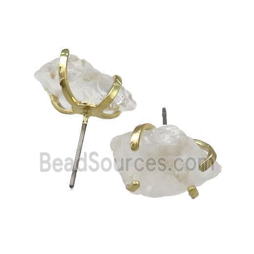 Clear Quartz Stud Earring Copper Gold Plated