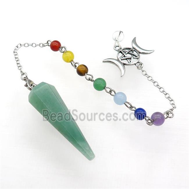 Green Aventurine Pendulum Pendant With Gemstone Chakra Chain Alloy Star Moon Platinum Plated