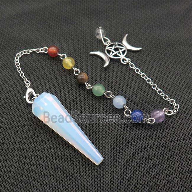 White Opalite Pendulum Pendant With Gemstone Chakra Chain Alloy Star Moon Platinum Plated