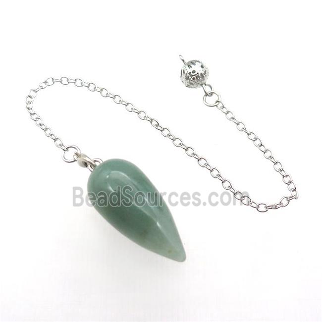 Green Aventurine Pendulum Pendant With Alloy Chain Platinum Plated