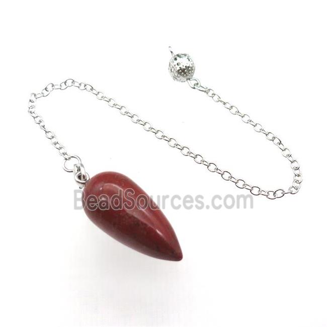 Red Jasper Pendulum Pendant With Alloy Chain Platinum Plated