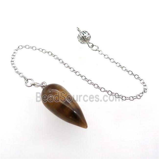 Tiger Eye Stone Pendulum Pendant With Alloy Chain Platinum Plated