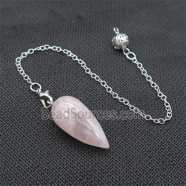 Pink Rose Quartz Pendulum Pendant With Alloy Chain Platinum Plated