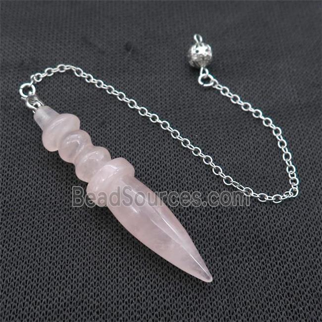 Pink Rose Quartz Pendulum Pendant With Alloy Chain Platinum Plated