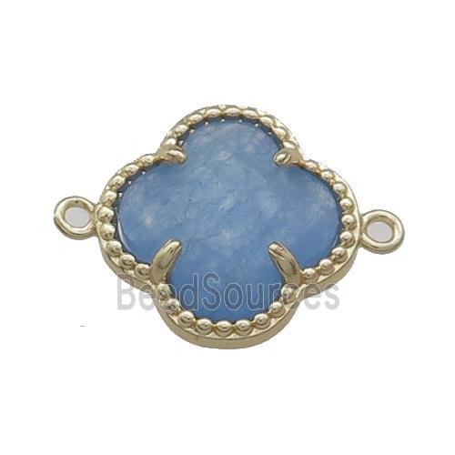 Jade Clover Connector Blue Dye Gold Plated