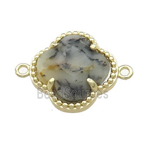 Moss Opal Clover Connector Gold Plated