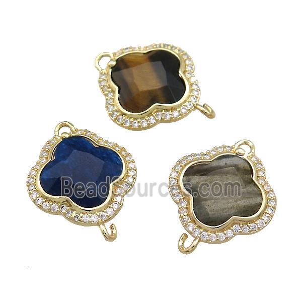 Mixed Gtemstone Clover Connector Pave Zircon Gold Plated