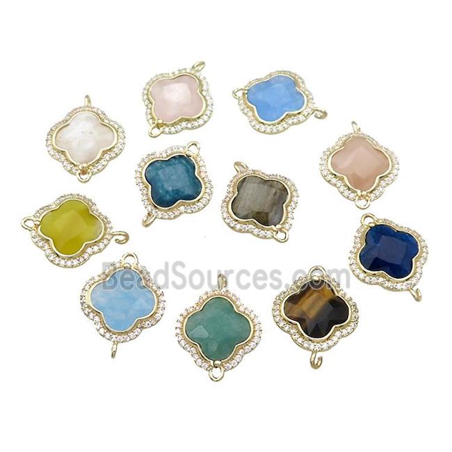 Mixed Gtemstone Clover Connector Pave Zircon Gold Plated