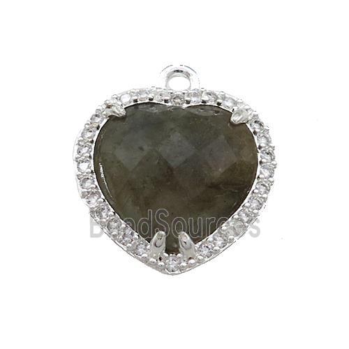 Labradorite Heart Pendant Pave Zircon Platinum Plated