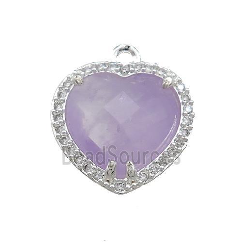 Purple Chalcedony Heart Pendant Pave Zircon Platinum Plated