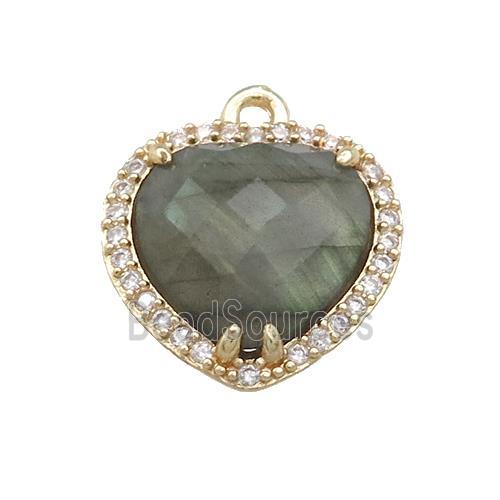 Labradorite Heart Pendant Pave Zircon Gold Plated