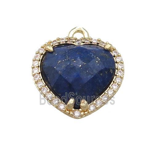 Blue Lapis Lazuli Heart Pendant Pave Zircon Gold Plated