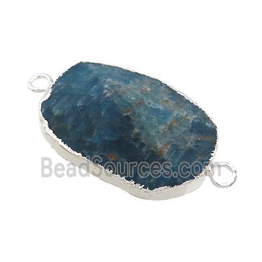 Blue Apatite Oval Connector Pointed Silver Plated