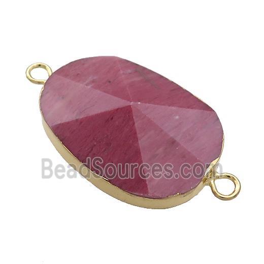 Pink Wood Lace Jasper Oval Connector Pointed Gold Plated