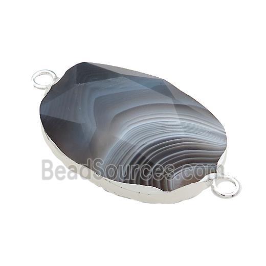 Botswana Agate Oval Connector Faceted Silver Plated