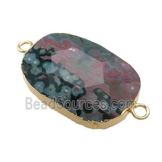 Ocean Agate Oval Connector Faceted Gold Plated