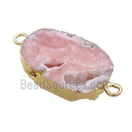 Pink Opal Oval Connector Rough Gold Plated