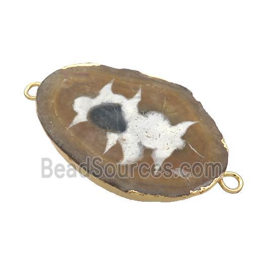 Ocean Agate Oval Connector Flat Gold Plated