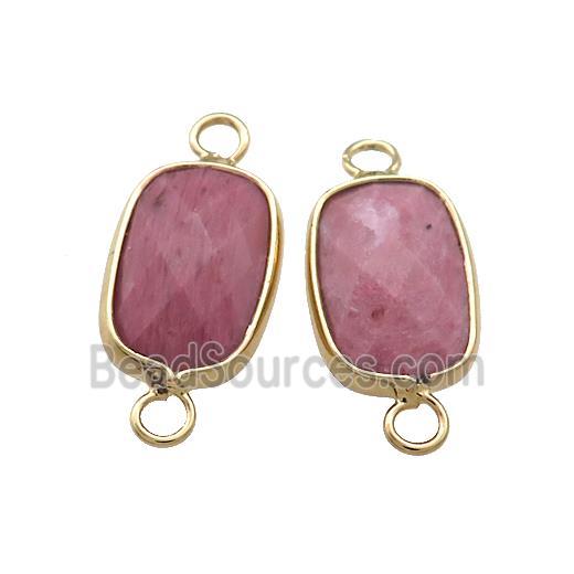 Pink Wood Lace Jasper Rectangle Connector Faceted Gold Plated