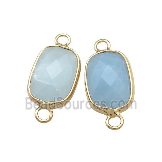 Blue Amazonite Rectangle Connector Faceted Gold Plated