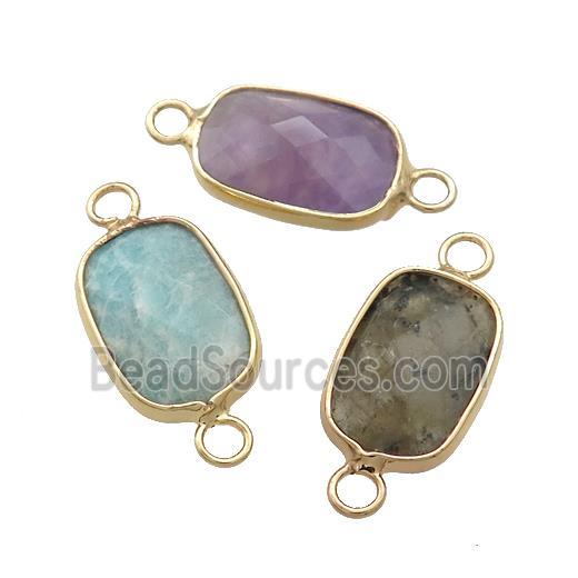 Mixed Gemstone Rectangle Connector Faceted Gold Plated