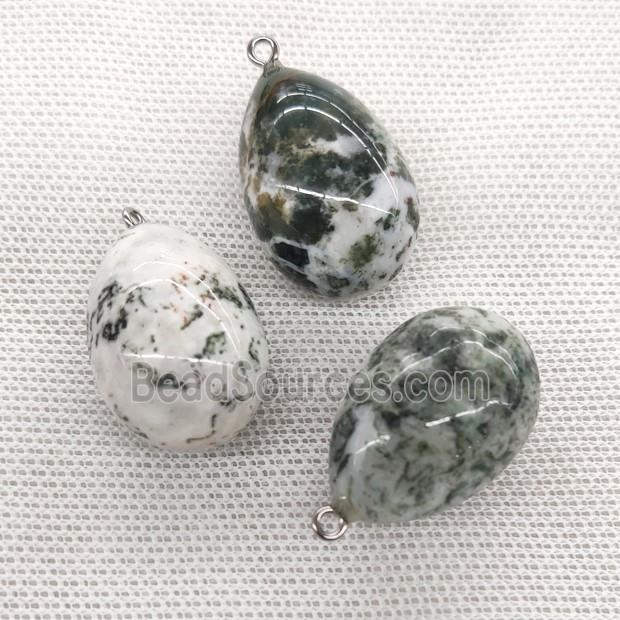 Natural Tree Agate Egg Pendant Green