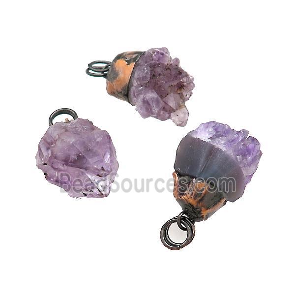 Natural Amethyst Druzy Pendant Freeform Antique Red