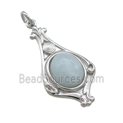 Copper Pendant Pave Aquamarine Platinum Plated