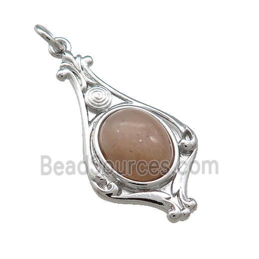 Copper Pendant Pave Peach Moonstone Platinum Plated