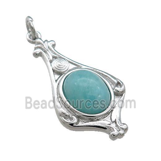 Copper Pendant Pave Amazonite Platinum Plated