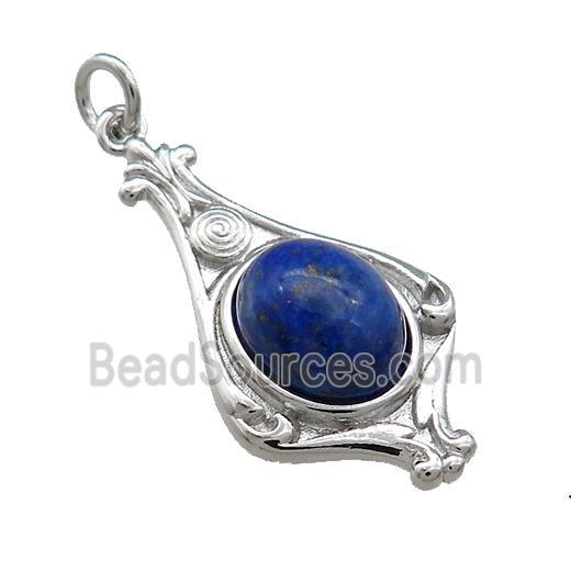 Copper Pendant Pave Blue Lapis Lazuli Platinum Plated