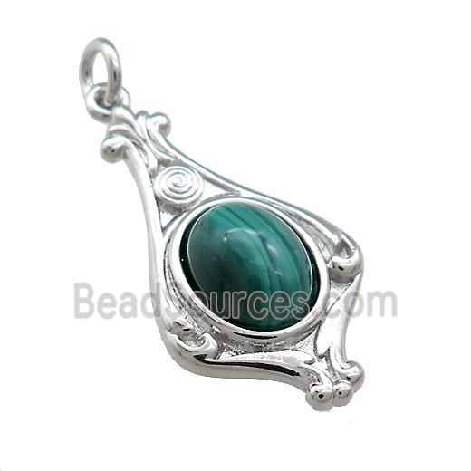 Copper Pendant Pave Green Malachite Platinum Plated