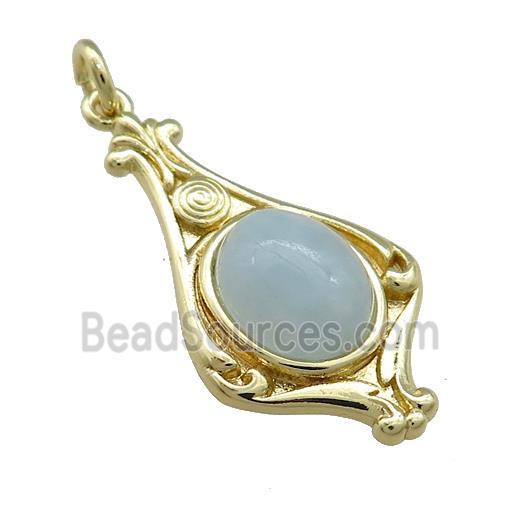 Copper Pendant Pave Aquamarine Gold Plated