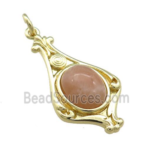 Copper Pendant Pave Peach Moonstone Gold Plated