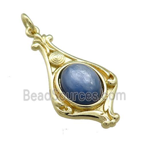 Copper Pendant Pave Blue Kyanite Gold Plated