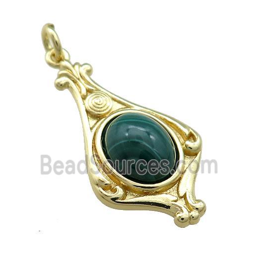 Copper Pendant Pave Green Malachite Gold Plated