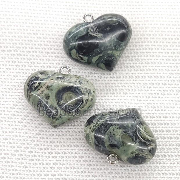 Natural Kambaba Jasper Heart Pendant Green