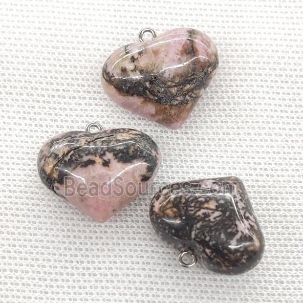 Natural Chinese Rhodonite Heart Pendant Pink