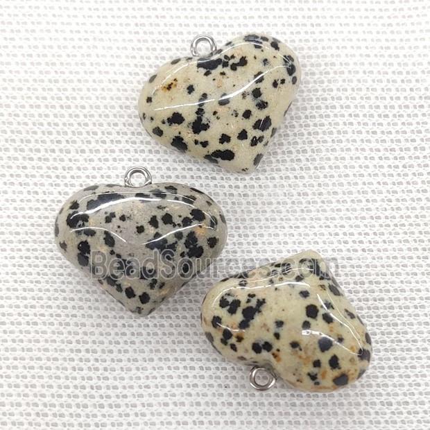 Natural Black Dalmatian Jasper Heart Pendant