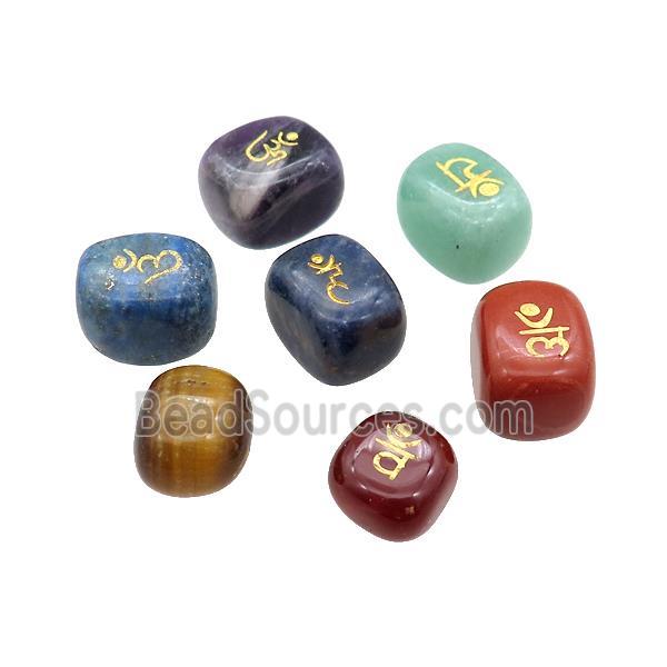 7 Chakra Symbol Natural Gemstone Cube Beads No Hole Undrilled Mixed