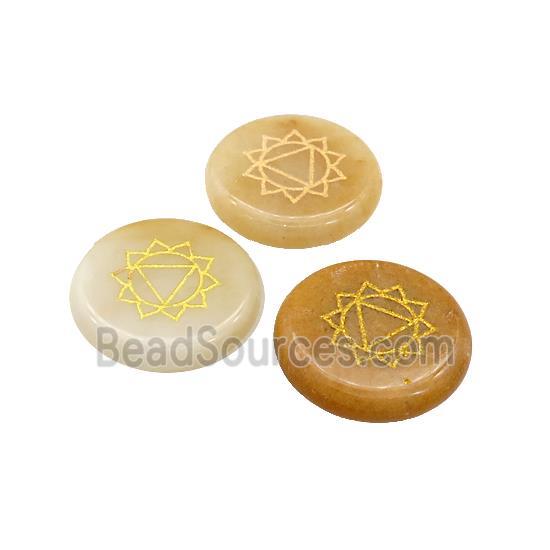 Natural Yellow Aventurine Coin Beads Undrilled Yoga Chakra Element Symbols