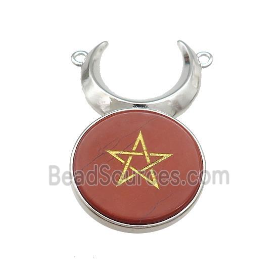 Red Jasper Coin Star Symbols Alloy Moon Pendant Platinum Plated