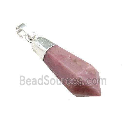 Pink Wood Lace Jasper Pendulum Pendant Silver Plated