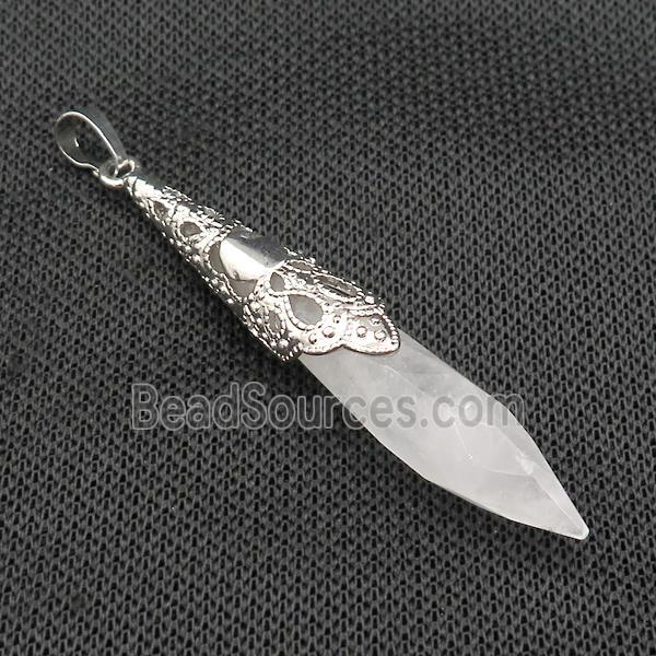 Natural Clear Quartz Pendulum Pendant Platinum Plated