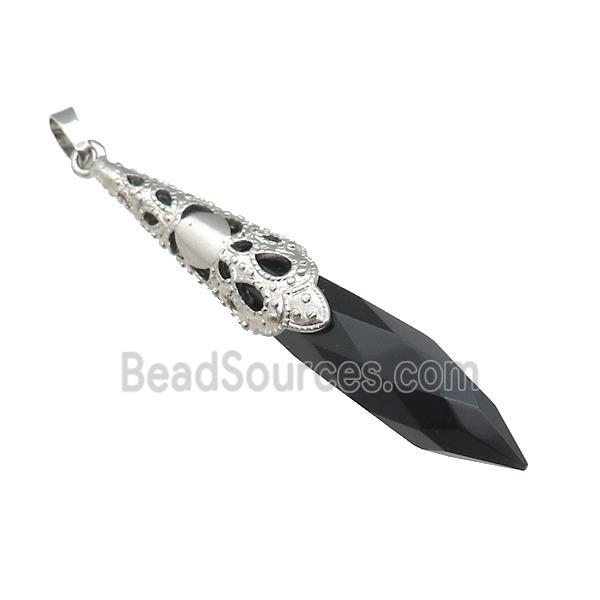 Natural Black Obsidian Pendulum Pendant Platinum Plated