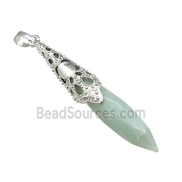 Natural Green Aventurine Pendulum Pendant Platinum Plated