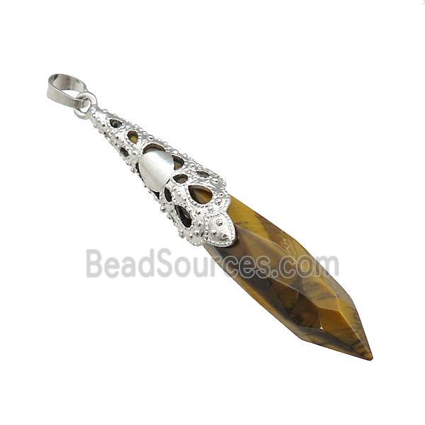 Natural Tiger Eye Stone Pendulum Pendant Platinum Plated