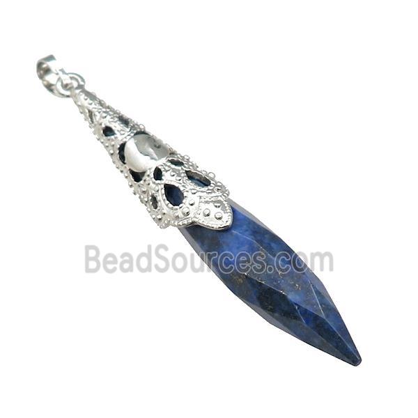 Natural Blue Lapis Lazuli Pendulum Pendant Platinum Plated