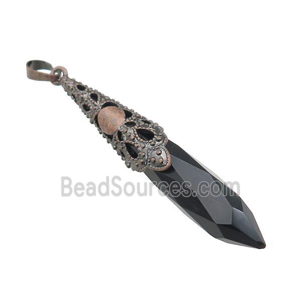 Natural Black Obsidian Pendulum Pendant Antique Red