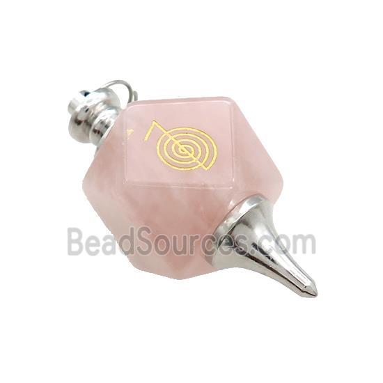 Natural Pink Rose Quartz Dowsing Pendulum Polygon Alloy Platinum Plated